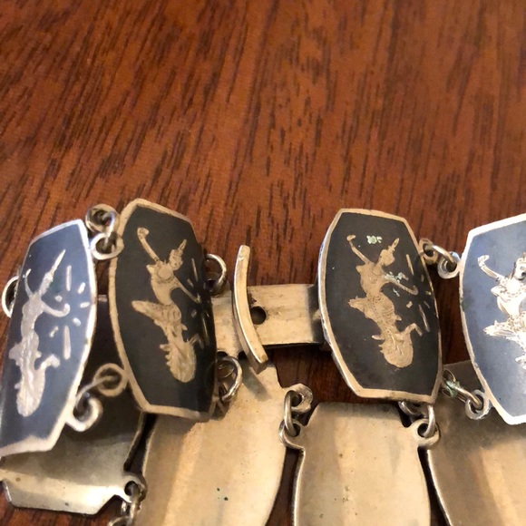 Vintage Thai Nielloware Siam Sterling Silver Panel Bracelet - Picture 7 of 16